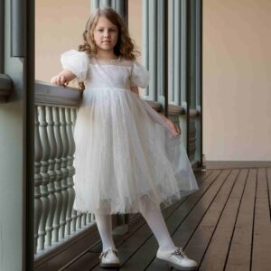 Balta tiulio suknelė mergaitei, 98-128 cm