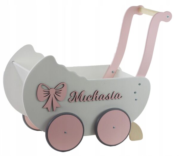 Medinis lėlių vežimėlis, personalizuotas
