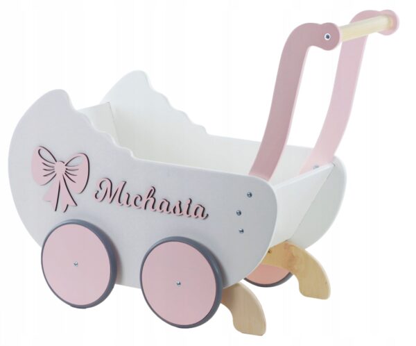 Medinis lėlių vežimėlis, personalizuotas
