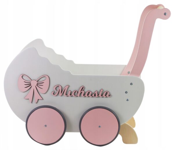 Medinis lėlių vežimėlis, personalizuotas
