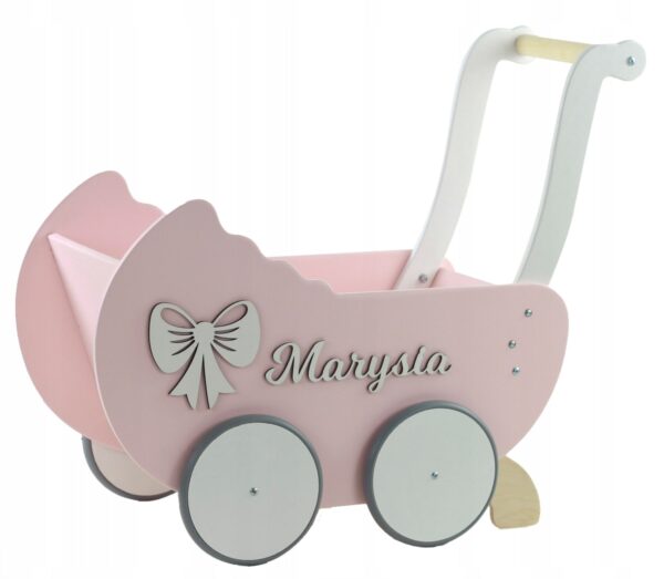 Medinis lėlių vežimėlis, personalizuotas