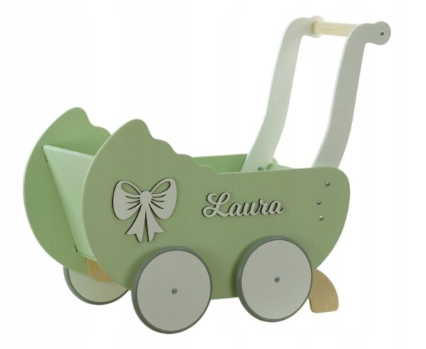 Medinis lėlių vežimėlis, personalizuotas