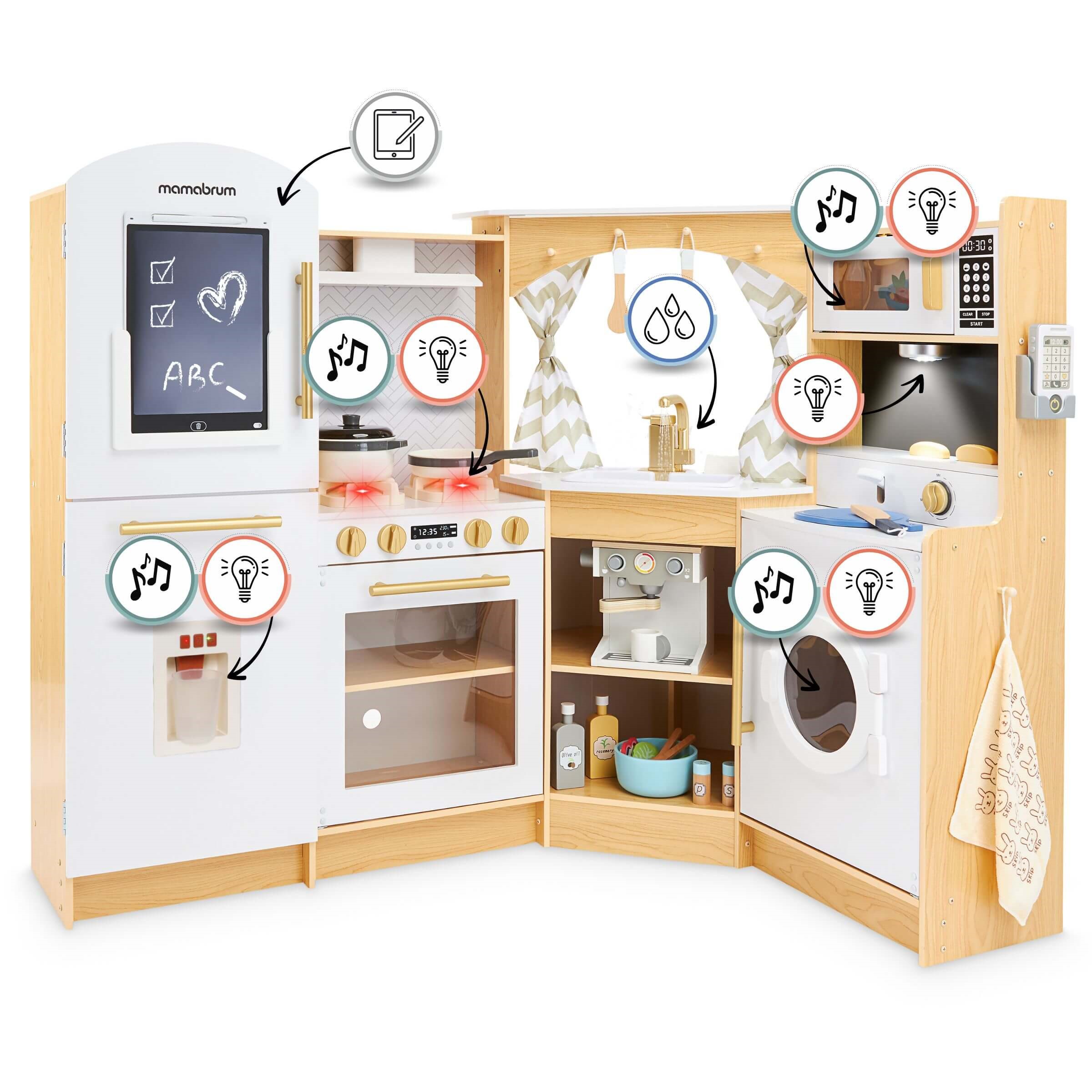 Didelė medinė interaktyvi virtuvėlė, +50 priedų 2 Didelė medinė interaktyvi virtuvėlė, +50 priedų