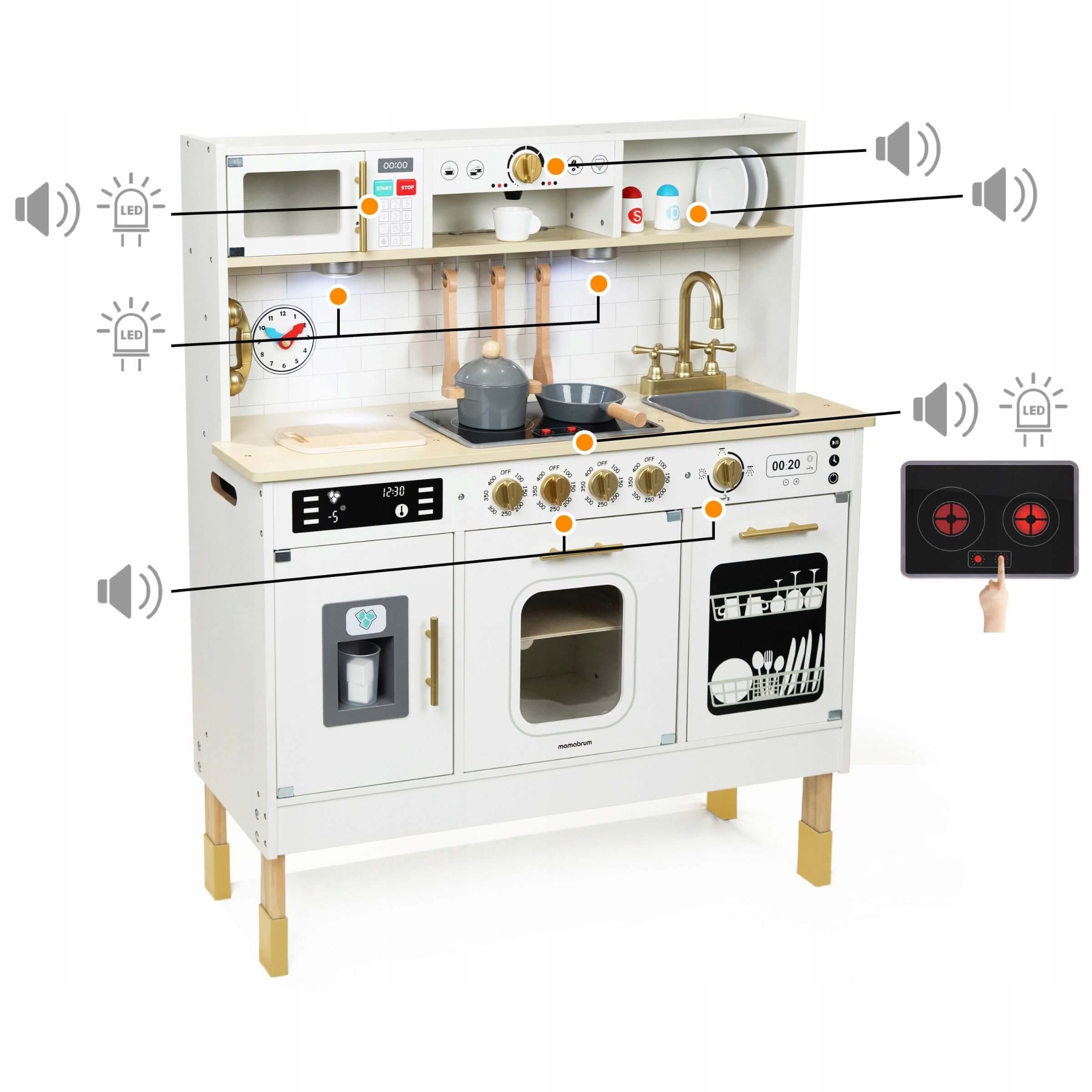 Didelė medinė virtuvėlė su šviesom ir garsais 3 Didelė medinė virtuvėlė su šviesom ir garsais