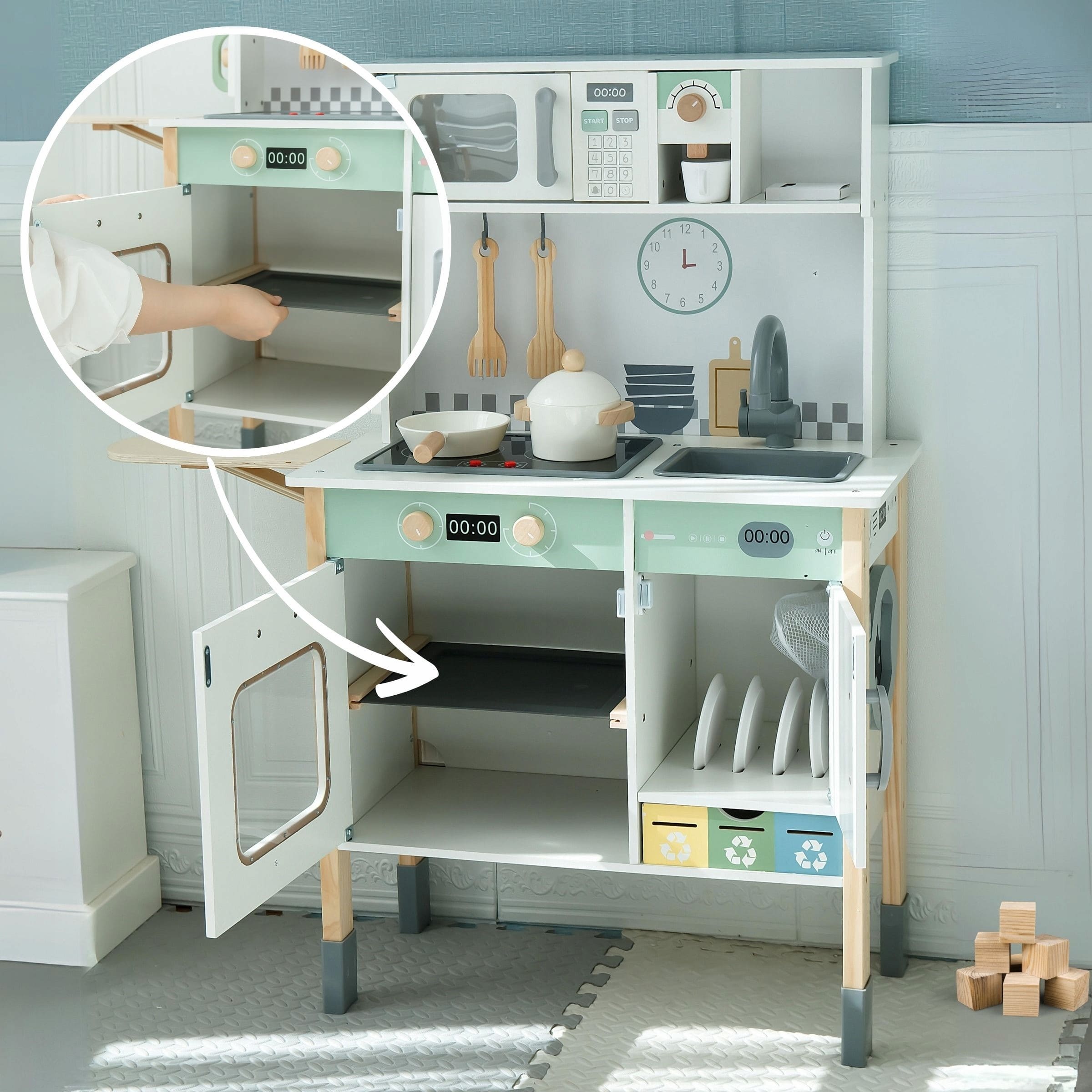 Medinė virtuvėlė su skalbimo mašina, indaplove 3 Medinė virtuvėlė su skalbimo mašina, indaplove