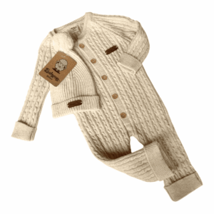 Megztas kombinezonas su kepure, 56-74 cm.