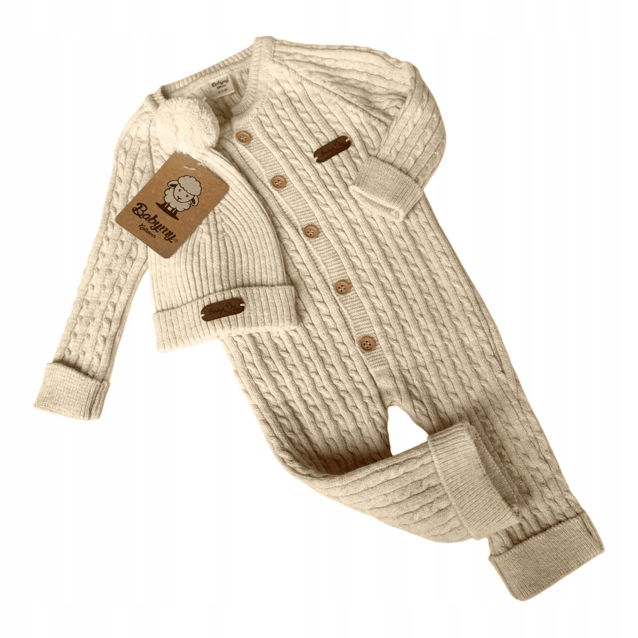 Megztas kombinezonas su kepure, 56-74 cm. 1 Megztas kombinezonas su kepure