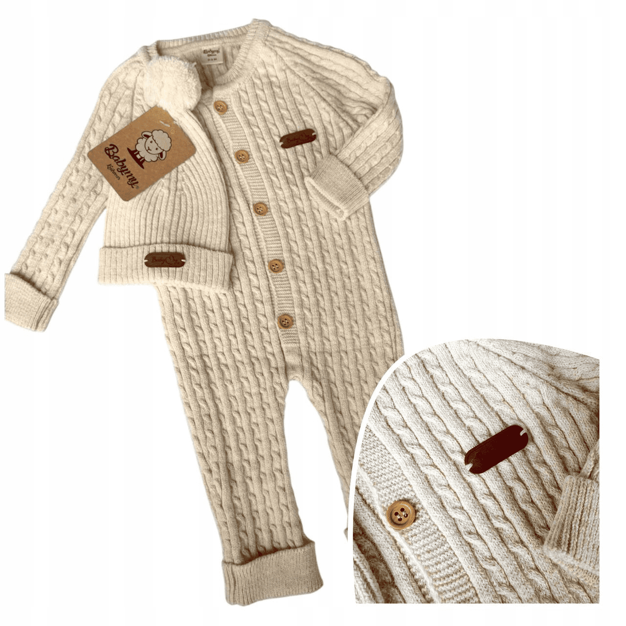 Megztas kombinezonas su kepure, 56-74 cm. 2 Megztas kombinezonas su kepure, 56-74 cm.