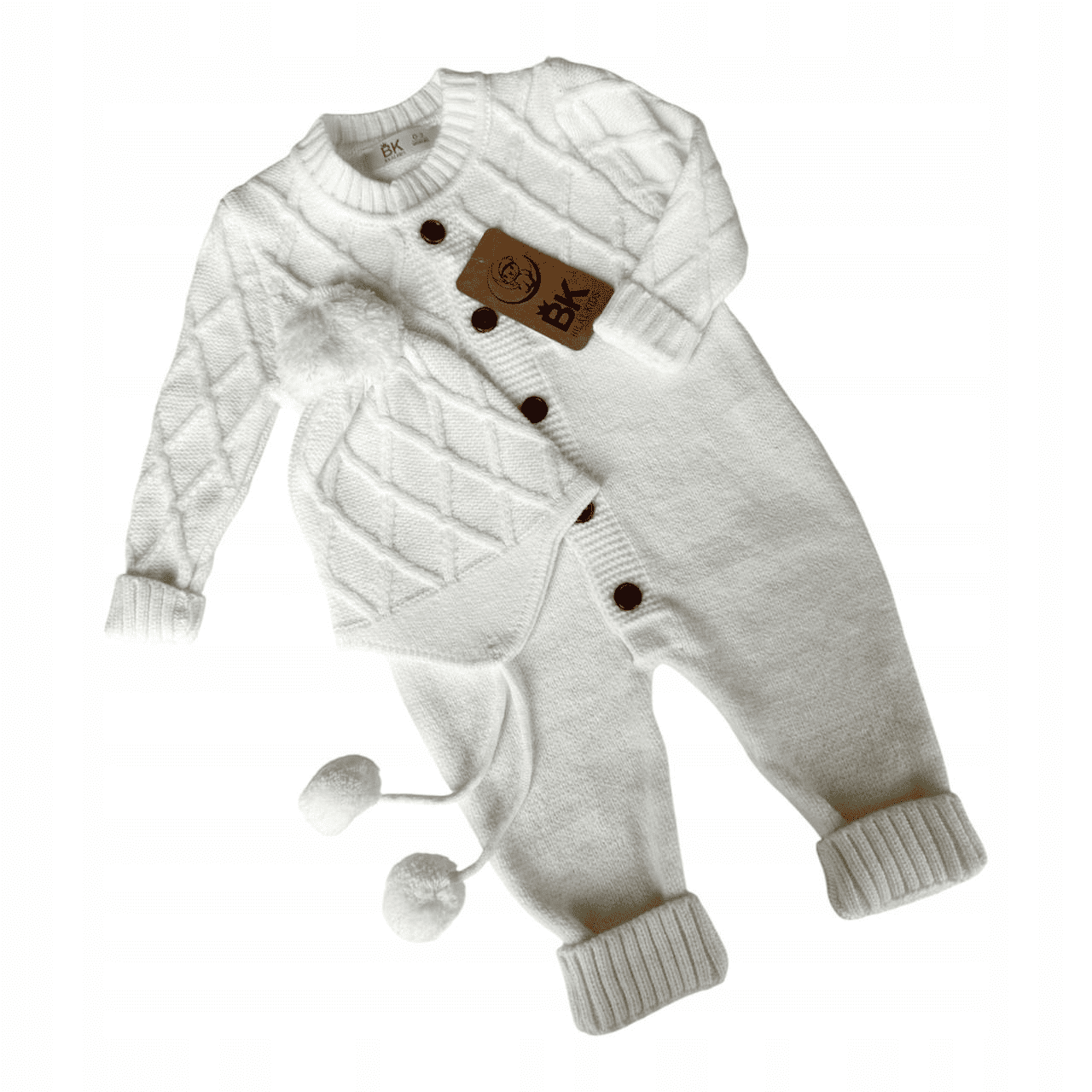 Pieno baltumo megztas kombinezonas, 56-74 cm. 1 Pieno baltumo megztas kombinezonas