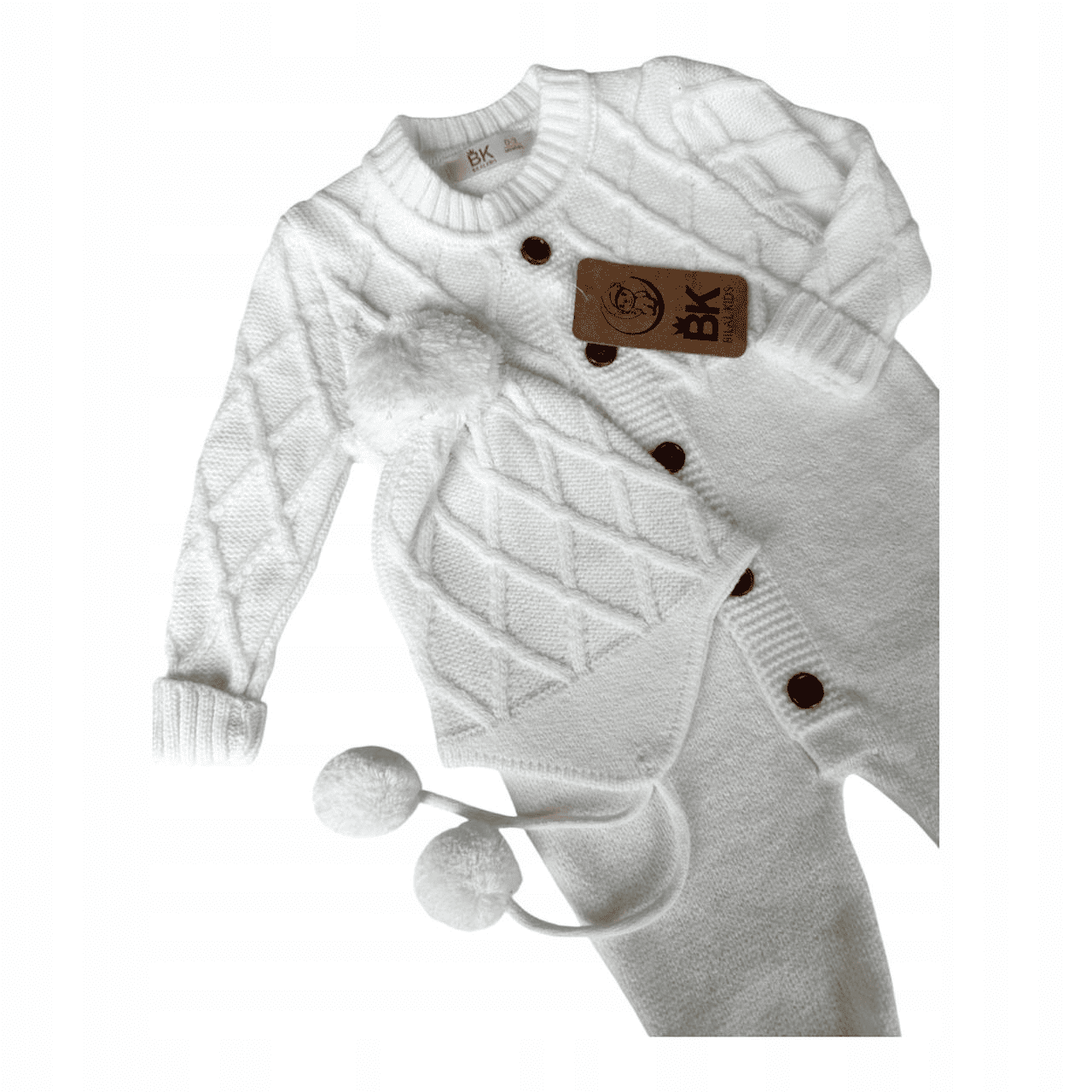 Pieno baltumo megztas kombinezonas, 56-74 cm. 3 Pieno baltumo megztas kombinezonas, 56-74 cm.