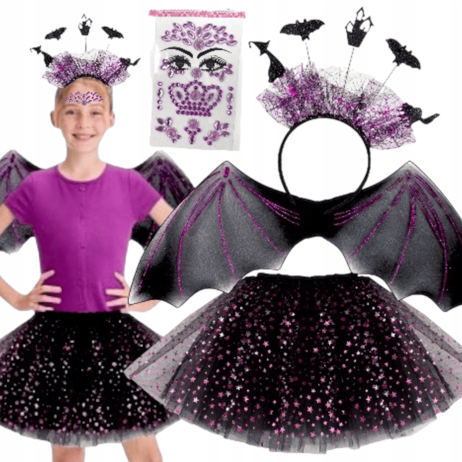 Helovyno kostiumas mergaitei, Šikšnosparnė 1 Helovyno kostiumas mergaitei, Šikšnosparnė