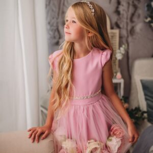 Proginė suknelė mergaitei su gėlėmis, 98-140 cm.