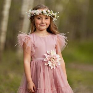 Tiulio suknelė mergaitei pelenų rožė, 128-158 cm.