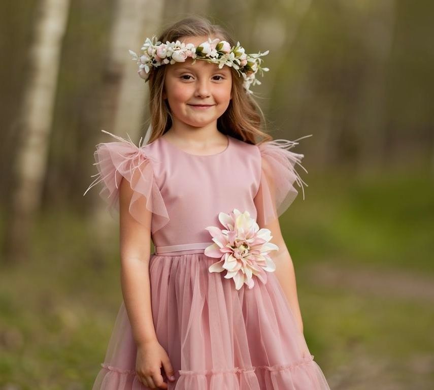 Tiulio suknelė mergaitei pelenų rožė, 128-158 cm. 1 Tiulio suknelė mergaitei pelenų rožė, 128-158 cm.