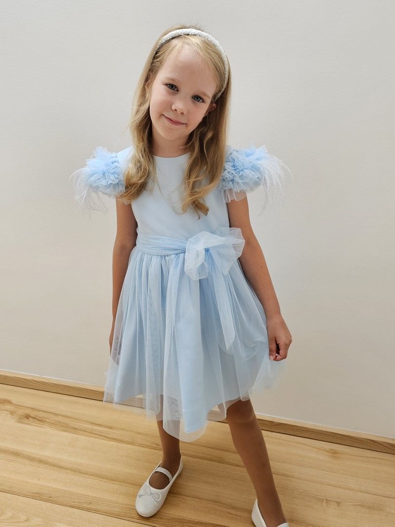 Tiulio suknelė mergaitei su plunksnomis, 98-134 cm. 7 Tiulio suknelė mergaitei su plunksnomis, 98-134 cm.