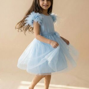 Tiulio suknelė mergaitei su plunksnomis, 98-134 cm.