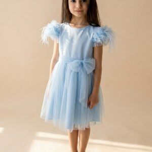 Tiulio suknelė mergaitei su plunksnomis, 98-134 cm.