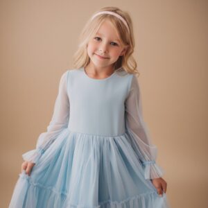 Žydra tiulio suknelė mergaitei, 104-134 cm.